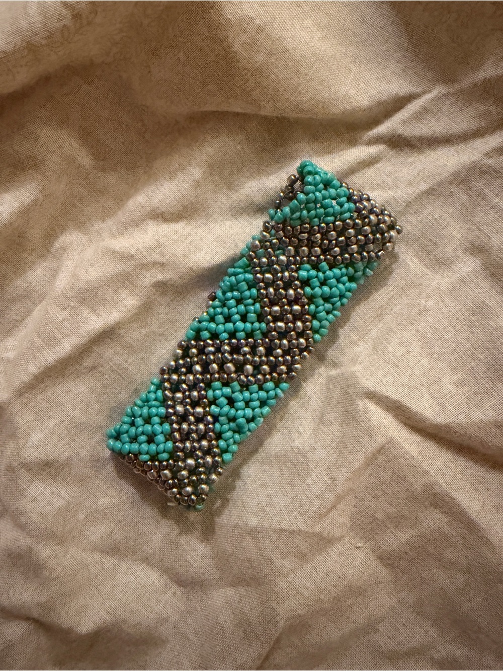 Beaded Turquoise and Metallic Seed Bead Bracelet